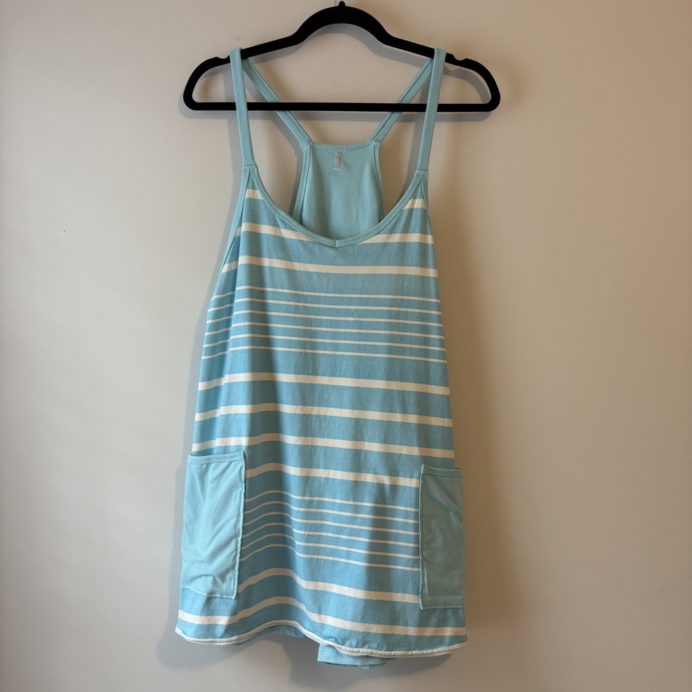 Free People Movement Hot Shot Mini Dress Blue Stripe Size M Athleisure Sporty